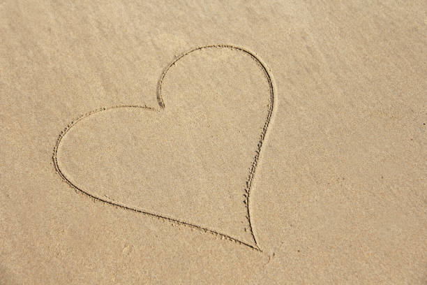 istock The heart is painted on the sand. Design with copy space. Top view 1075090572