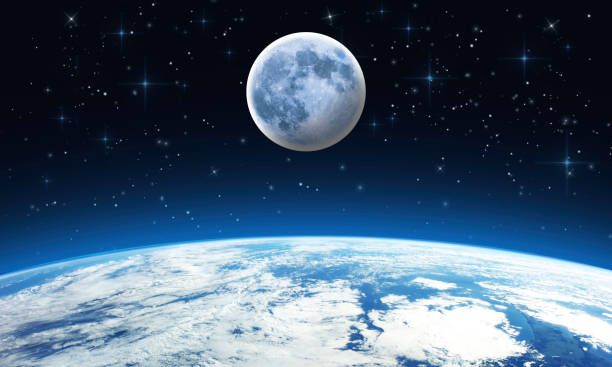 Terra Lua estrelas - cena do espaço sideral - céu estrelado - foto de acervo
