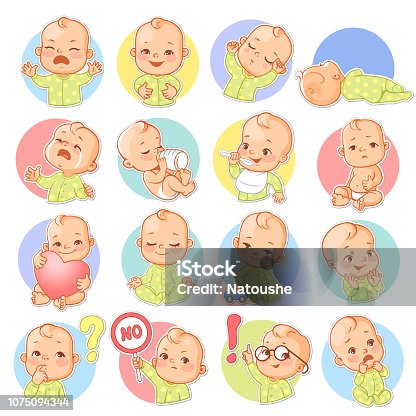 istock Set with baby stickers. 1075094344