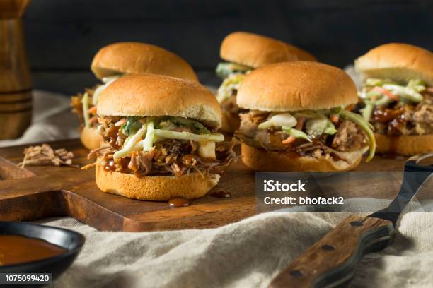 Homemade Pulled Pork Sliders Stock Photo - Download Image Now - Slider - Burger, Sliding, Pulled Pork
