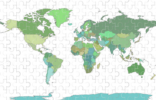 illustrations, cliparts, dessins animés et icônes de carte des puzzles avec les continents, pays, états, frontières. pourpre. - asia jigsaw puzzle map cartography