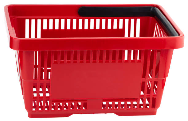 istock Red empty shopping basket isolated on white background 1075114010