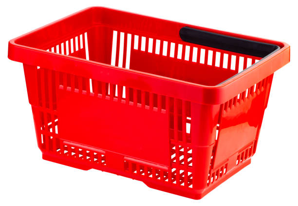 istock Red empty shopping basket isolated on white background 1075114036