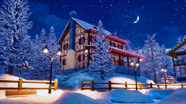 istock Half-timbered european rural house at winter night 1075124172