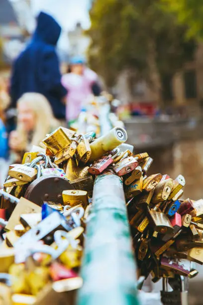 Photo of love locks in Paris on the bridge by the Notre Dame