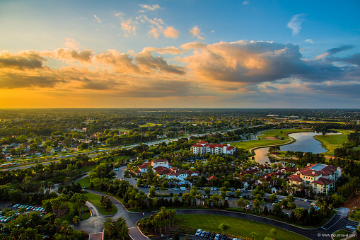 Amazing aerial sunset panorama view