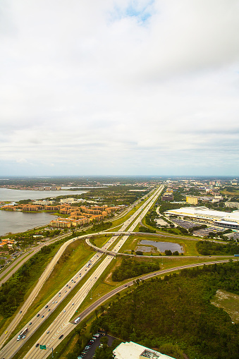 Aerial panoramic view on the city of Orlando and its highway junction