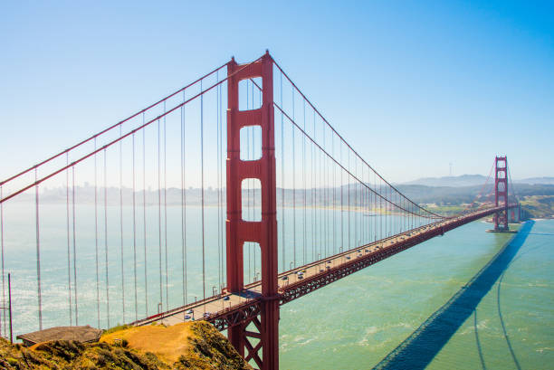 june 21, 2017, usa. beautiful view of the san francisco bay with golden gate bridge - retro revival marin county california usa imagens e fotografias de stock