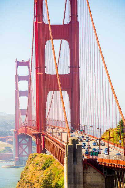 beautiful view of the san francisco bay with golden gate bridge - retro revival marin county california usa imagens e fotografias de stock