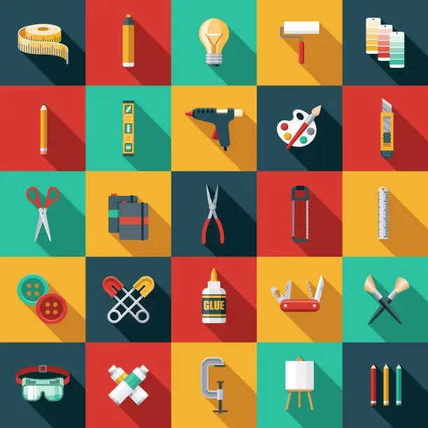 Vector illustration of Flat Design Craft Supplies Icon Set