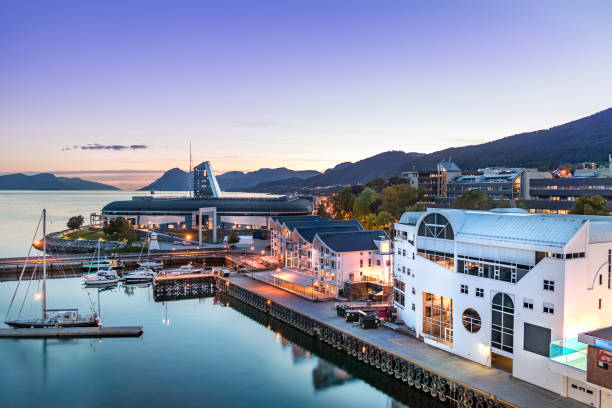 The Port of Molde at evening, Norway. stock photo