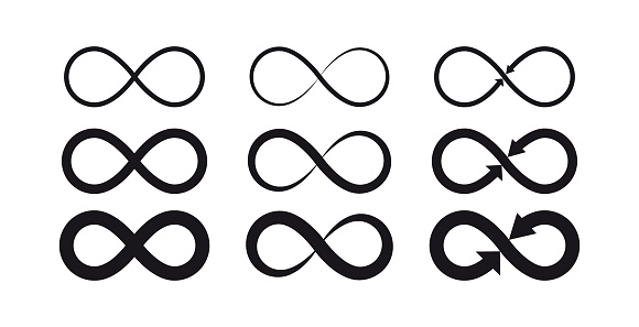 Vector illustration flat design of infinity symbols. Eternal, limitless, endless, life logo or tattoo concept.