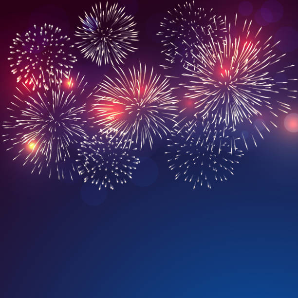istock brightly colorful fireworks with pale smoke from fire on twilight background 1075241312