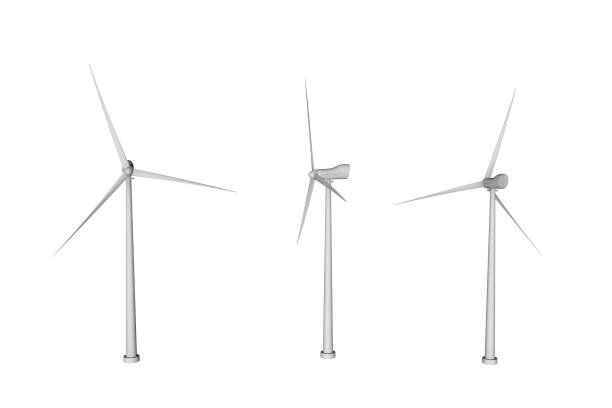 istock 3 wind turbines with different rotation angles isolated on white background - wind energy industrial illustration, 3D illustration 1075275210