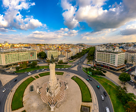 Aerial view of  Marques de pombal square in Lisbon Portugal