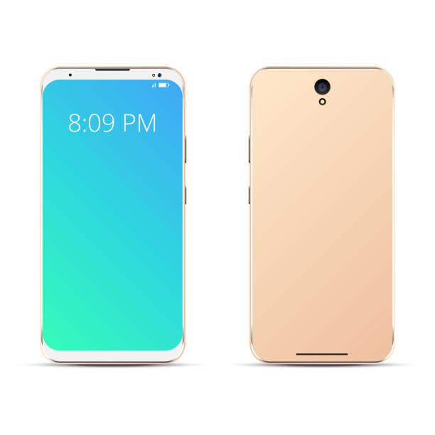 istock Smartphone in modern style. Phone mockup. Front view of golden cellphone. 1075283026