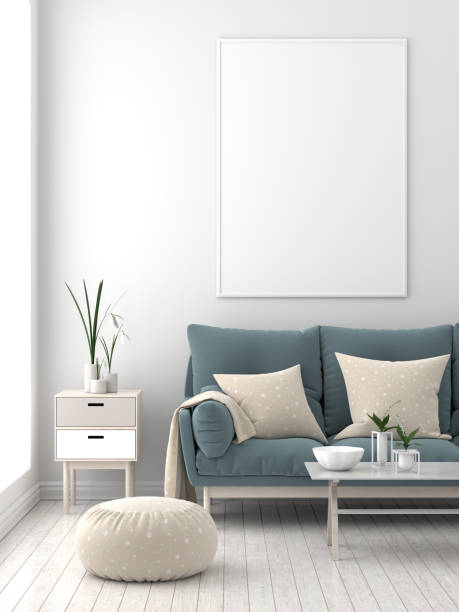 istock Mock up poster frame in Scandinavian style hipster interior. 3D illustration 1075297178