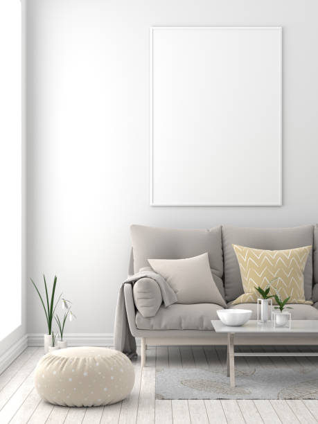 istock Mock up poster frame in Scandinavian style hipster interior. 3D illustration 1075297530