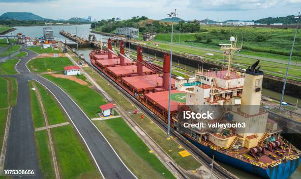 Cargo Ship Passes Through Lift Locks Of The Panama Canal Stock Photo - Download Image Now