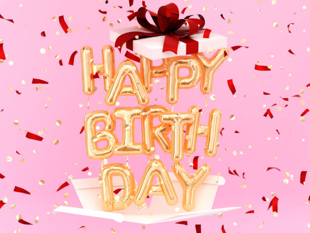 istock Happy Birthday phrase text gold balloon and gift box 1075311652