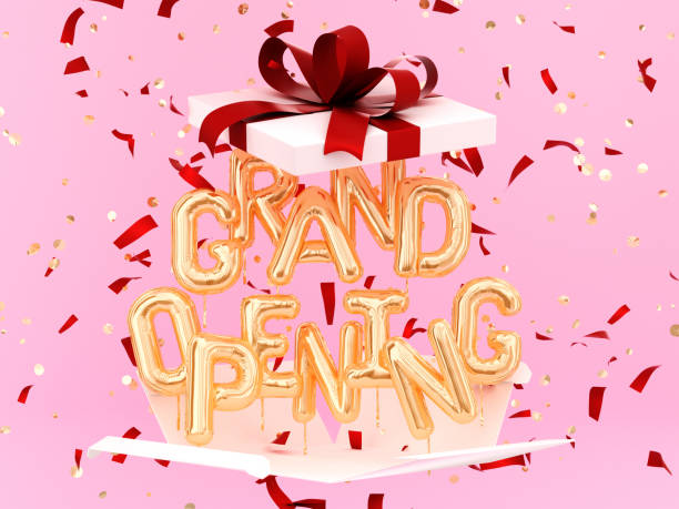 istock Grand Opening phrase sign letters with confetti and gift box 1075312150