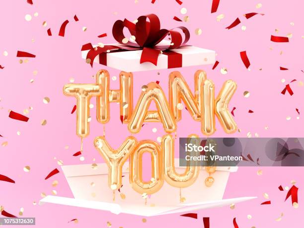 Thank You Text On Pink Background Stock Photo - Download Image Now - Thank You - Phrase, Letter - Document, Confetti
