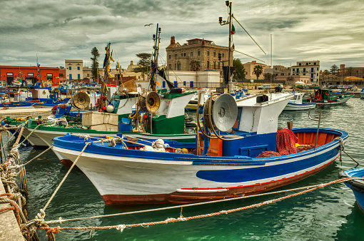 Favignana, Sicily's fishing fleet is at dock in their harbor this early spring day.