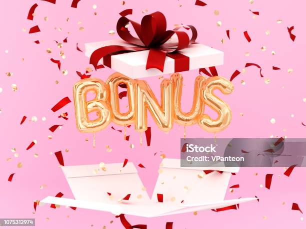 Bonus Word Letters And Gift Box Stock Photo - Download Image Now - Balloon, Bonus Pay, Celebration