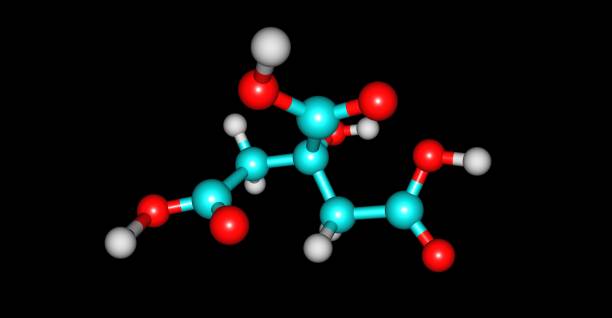 istock Citric acid molecular structure isolated on black 1075322502