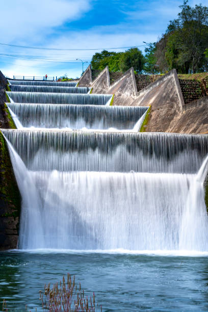 istock spillway waterfall, water flowing over the dam at deteriorating reservoir 1075327340