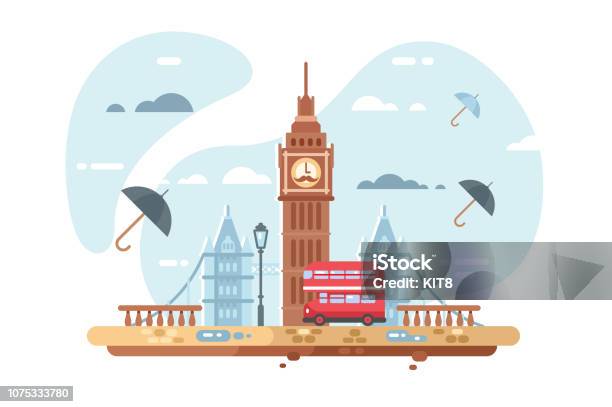 Ilustración de Horizonte De La Ciudad De Londres y más Vectores Libres de Derechos de Londres - Inglaterra - Londres - Inglaterra, Autobús, Ilustración