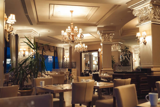 Luxury five stars hotel restaurant stock photo