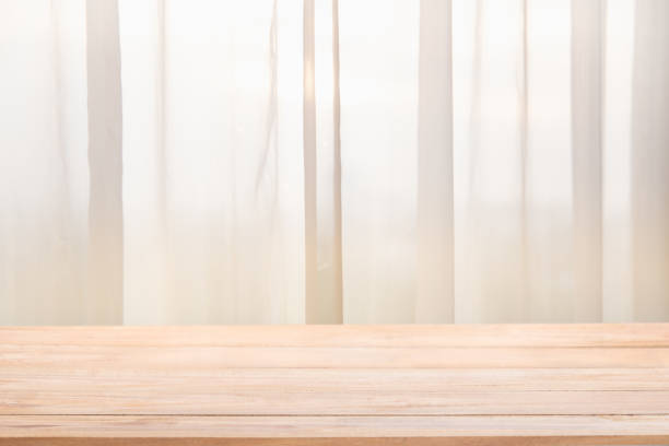 istock Defocused curtain window and stationery box with sunlight. 1075359312
