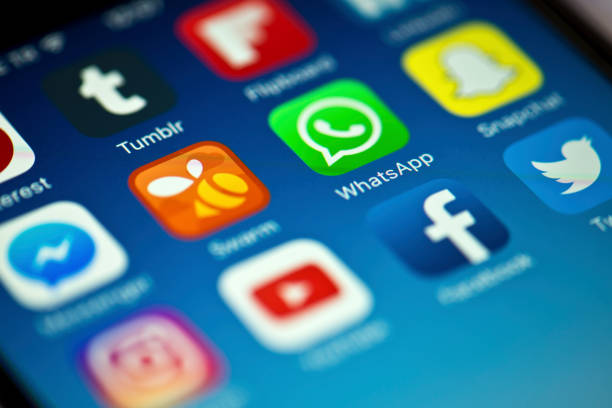 Istanbul, Turkey - Jan 22, 2017: Mobile Phone screen with social media applications Facebook, Instagram, Snapchat, Youtube, Twitter, LinkedIn, Tumbl etc.