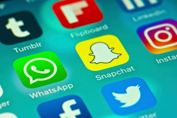 Istanbul, Turkey - Jan 07, 2017: Mobile Phone screen with social media applications Facebook, Instagram, Snapchat, Youtube, Twitter, LinkedIn, Tumbl etc.