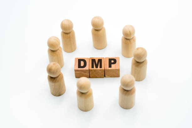 istock Wooden figures as business team in circle around acronym DMP Data Management Platform 1075379602