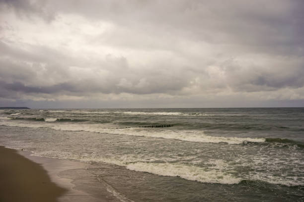 istock Seascape in cloudy rainy weather. 1075389606