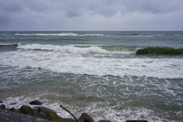 istock Seascape in cloudy rainy weather. 1075391308
