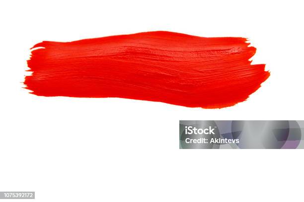 Red Trace Of The Brush Stock Photo - Download Image Now - Paint, Red, Paintbrush