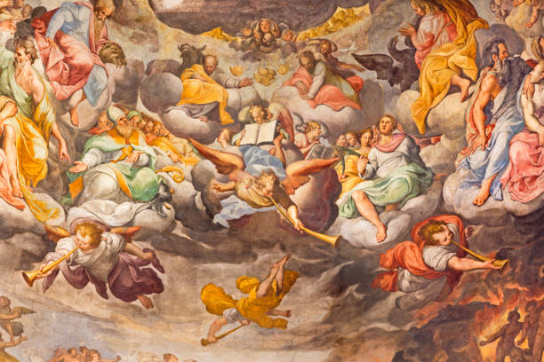レッジョ ・ エミリア - 教会サン ・ プロスペロ教会によってカミッロ ・ プロカッチーニ (1585-1587) での主な apsida の最後の審判のフレスコ画の詳細。 - judgement day ストックフォトと画像