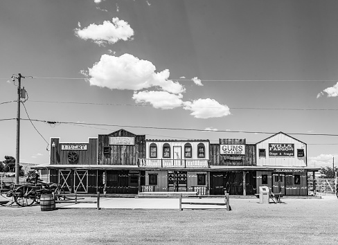 SELIGMAN, USA - JUL 8, 2008: The Historic Seligman depot on historic Route 66 in Seligman, AZ, USA. Built in 1904, today, Seligmans depot is the best original western facade all over Route 66.