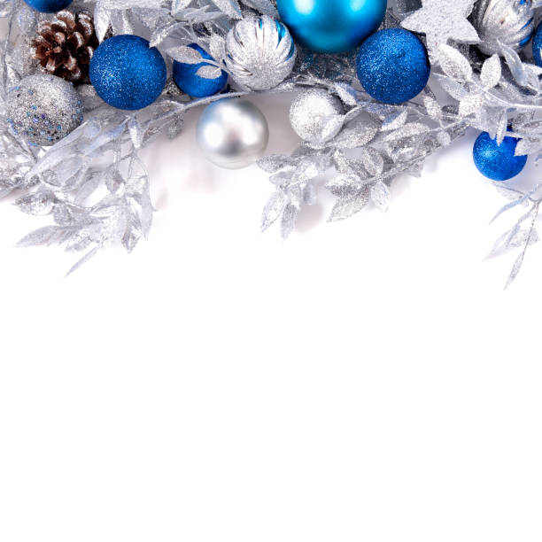 istock Christmas border with blue and silver decorations square 1075403258