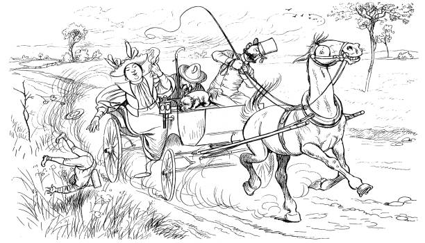 вождение конного вагона в состоянии алкогольного опьянения не очень хорошая идея - 1896 - drink falling concepts humor stock illustrations