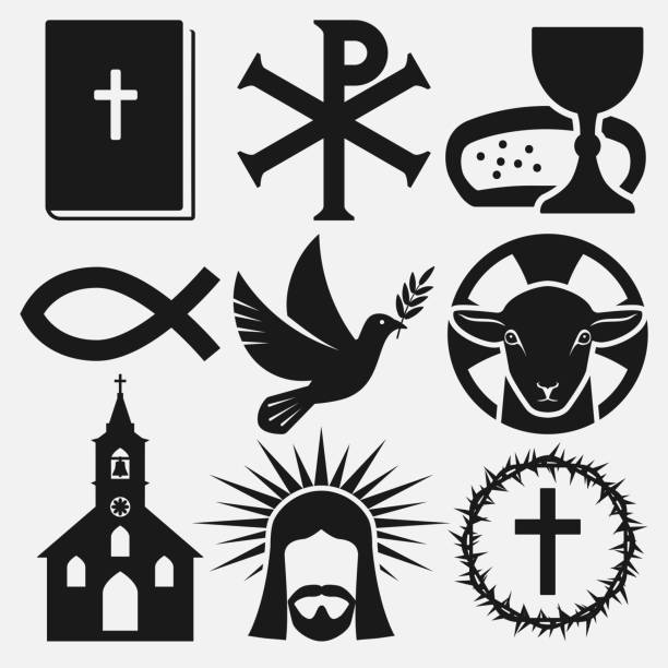 illustrations, cliparts, dessins animés et icônes de jeu d’icônes de symboles chrétiens - symbole religieux