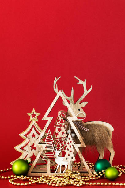 istock Christmas decoration on red background 1075414846