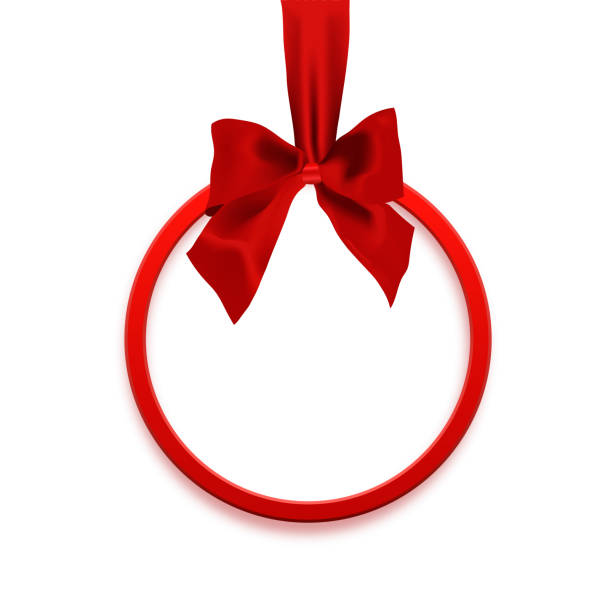 istock Blank, square banner in form of Christmas gift with red ribbon and bow, isolated on white background. Greeting card 1075416538