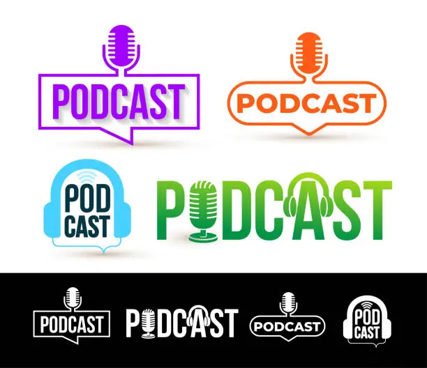 Vector illustration of Set of Podcast logo. Badge, icon. Vector illustration. Isolated on white background.