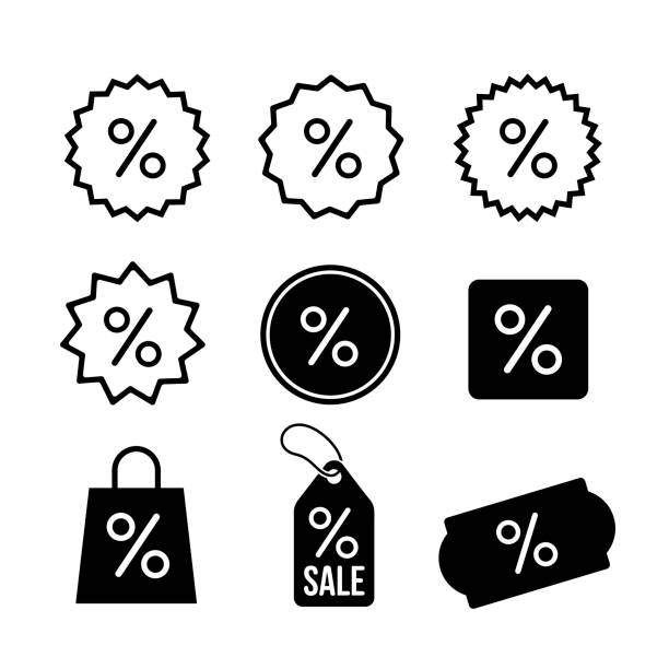 Set of Discount, percentage icon symbol. Vector illustration. Isolated on white background. Set of Discount, percentage icon symbol. Vector illustration. Isolated on white background. wildlife tracking tag stock illustrations