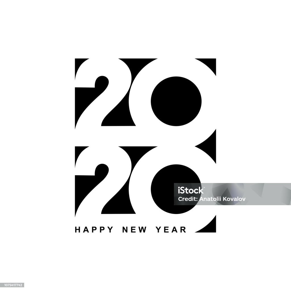 Feliz año nuevo 2020 texto logos. Portada del diario de negocios para el año 2020 con deseos. Plantilla de diseño de folleto, tarjeta, banner. Ilustración de vector. Aislado sobre fondo blanco. - arte vectorial de 2020 libre de derechos