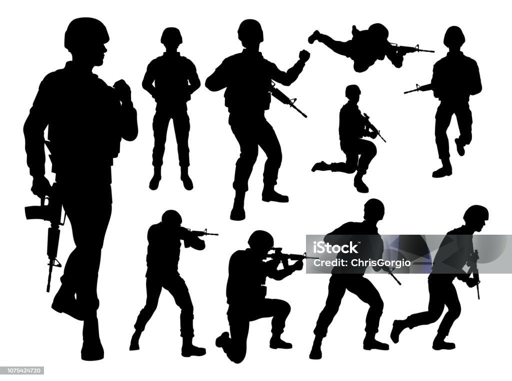 Silhouette Soldiers Armed forces set of high quality detailed silhouettes of military army soldier Army Soldier stock vector